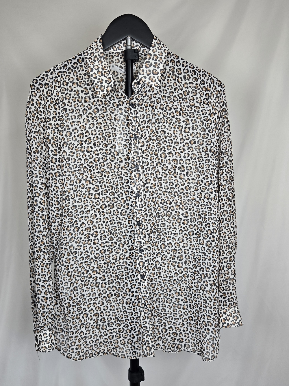 Mango Leopard Print Button-Up Blouse - White, Brown, Black